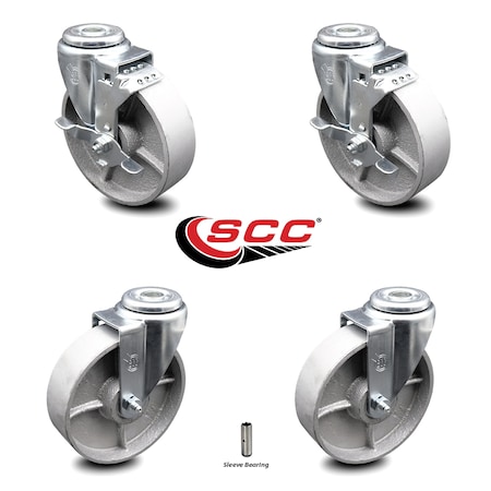 Service Caster 5 Inch Semi Steel Wheel Swivel Bolt Hole Caster Set with 2 Brake SCC-BH20S514-SSS-2-TLB-2